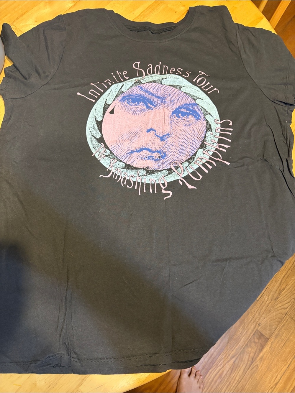 torrid Black Short Sleeve Graphic Tee with Pink & Teal Moon Face